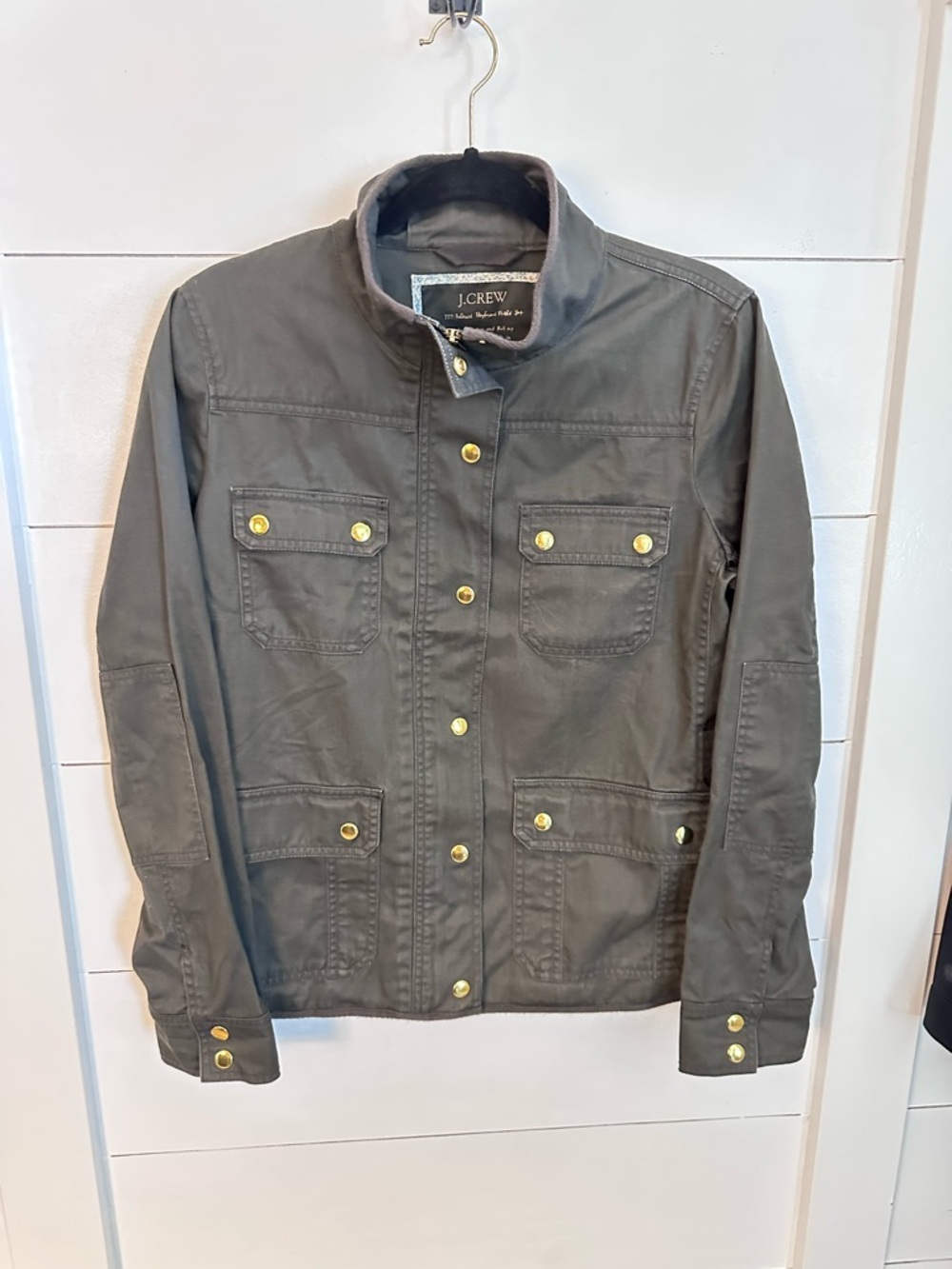 J CREW M Relaxed Boyfriend Resin olive green twill cotton field jacket boho chic - Picture 2 of 14
